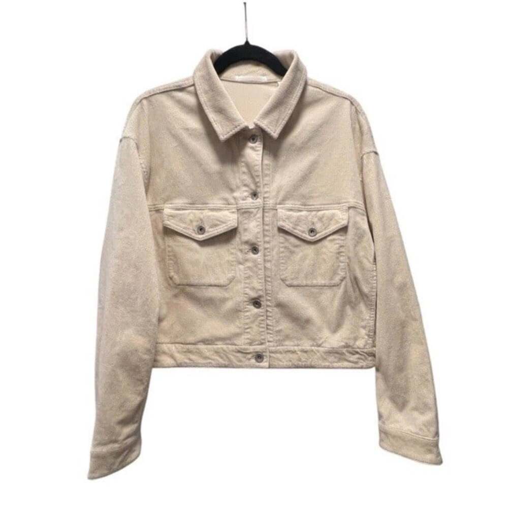 Uniqlo Cream Retro Casual 70s Workwear Minimalist Boxy Corduroy Trucker Jacket-M